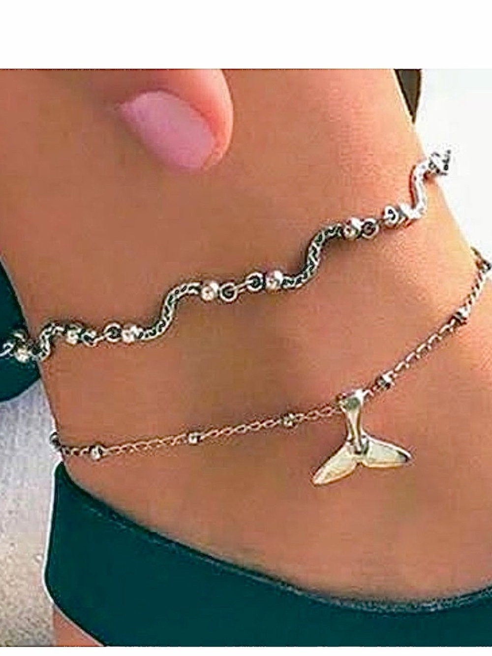 Mermaid Tail & Wave Anklet Set